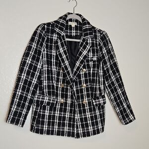 Chic Black and White Plaid Women's Blazer